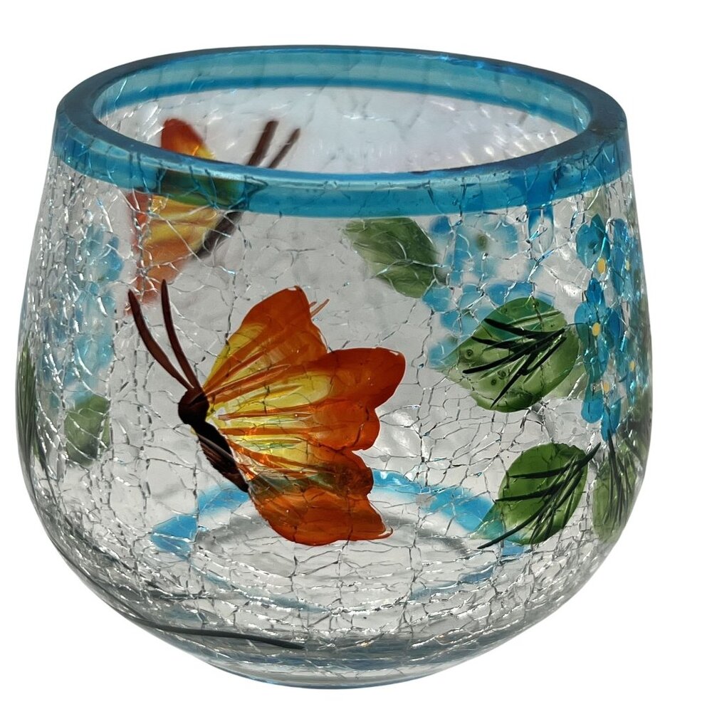 Yankee Candle Crackle Glass Votive Holder 3"x3" Butterflies Signify Freedom Hope
